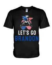 Let's Go Brandon Messy Bun America Flag V-Neck T-Shirt tile