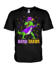 Mardi Gras Dabbing T Rex V-Neck T-Shirt tile