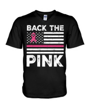 Back The Pink Ribbon Flag Breast Cancer V-Neck T-Shirt tile