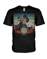 Darts Vintage American Flag Skull V-Neck T-Shirt tile