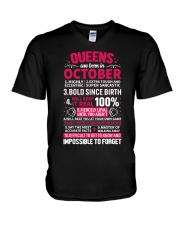 Queens Are Born in October V-Neck T-Shirt tile