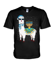 Menorah Hanukkah Llama V-Neck T-Shirt tile