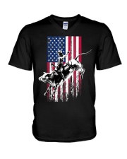 Bull Rider Patriotic American Flag V-Neck T-Shirt tile
