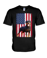 American Flag Rottweiler Dog V-Neck T-Shirt tile