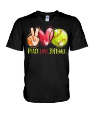Peace Love Softball V-Neck T-Shirt tile