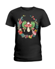 Frogs Drinking Tea Mushroom Ladies T-Shirt tile