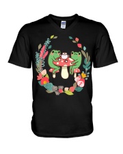 Frogs Drinking Tea Mushroom V-Neck T-Shirt tile