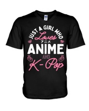 Just a Girl Who Loves Anime and K Pop V-Neck T-Shirt tile