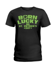 Born Lucky On St Patricks Day Ladies T-Shirt tile