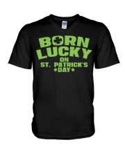 Born Lucky On St Patricks Day V-Neck T-Shirt tile