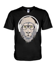 Dj lion Headphones V-Neck T-Shirt tile