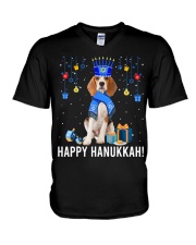 Beagle Menorah Hat V-Neck T-Shirt tile