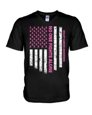 No One Fights Alone USA Flag V-Neck T-Shirt tile