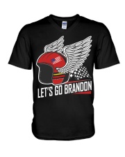 let's go brandon motorcycle flag V-Neck T-Shirt tile