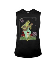 Vintage Cottagecore Aesthetic Frog Playing Banjo On Mushroom Sleeveless Tee tile