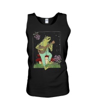 Vintage Cottagecore Aesthetic Frog Playing Banjo On Mushroom Unisex Tank tile