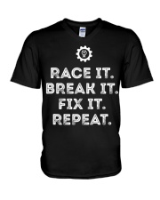 Race It Break It Fix It Repeat Funny Racing Mechanic Motorcycle V-Neck T-Shirt tile
