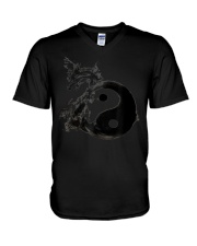 Yin Yang Dragon Water Ink V-Neck T-Shirt tile
