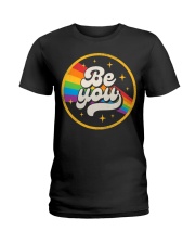 Be You Pride LGBTQ Gay LGBT Ally Rainbow Flag Retro Vintage Ladies T-Shirt tile