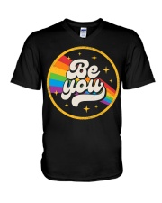 Be You Pride LGBTQ Gay LGBT Ally Rainbow Flag Retro Vintage V-Neck T-Shirt tile