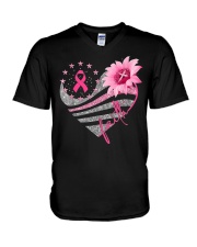 Breast Cancer Awareness Sun flower V-Neck T-Shirt tile