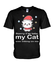 My cat was sitting on me V-Neck T-Shirt tile