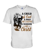 A Child Of God A Man Of Faith A Warrior Of Christ V-Neck T-Shirt tile