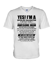 11 yes i am daughter little girl V-Neck T-Shirt tile