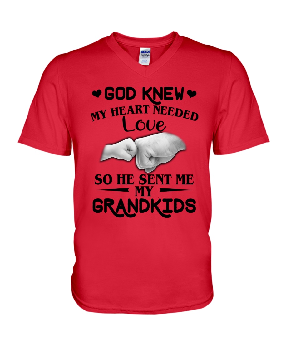 God Sent Me My Grandkids V-Neck T-Shirt