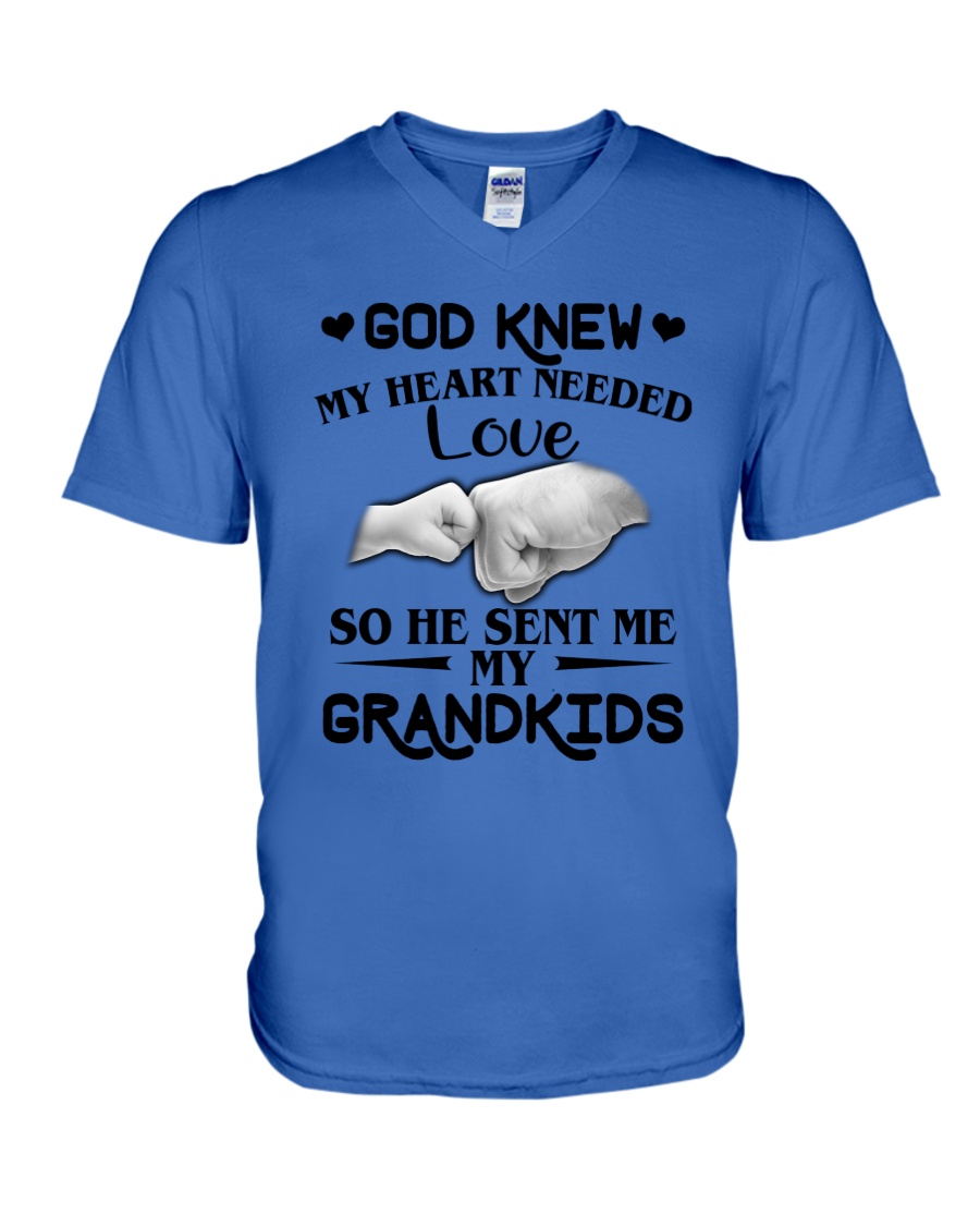 God Sent Me My Grandkids V-Neck T-Shirt