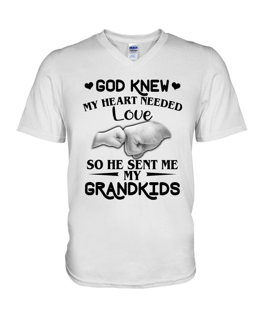 God Sent Me My Grandkids V-Neck T-Shirt