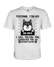 Shiba Inu (Black) - Personal Stalker - Customizable Dog Name V-Neck T-Shirt tile