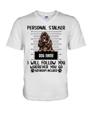 Cocker Spaniel (Brown) - Personal Stalker - Customizable Dog Name V-Neck T-Shirt tile