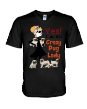 Crazy Pug Lady V-Neck T-Shirt thumbnail