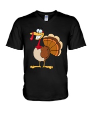 funny grinning happy turkey cartoon Dark TShirt V-Neck T-Shirt thumbnail
