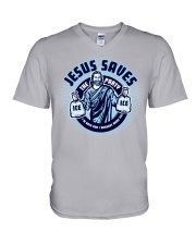 Buzzsaw 001 White V-Neck T-Shirt thumbnail