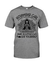 November girl I'm mostly peace love and light Premium Fit Mens Tee tile