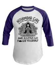 November girl I'm mostly peace love and light Baseball Tee tile