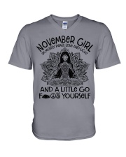 November girl I'm mostly peace love and light V-Neck T-Shirt tile
