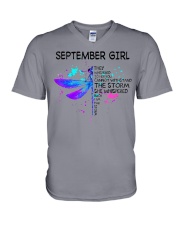 Dragonfly September Girl She Whispered The Storm V-Neck T-Shirt tile