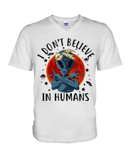 I Dont Believe In Humans V-Neck T-Shirt tile