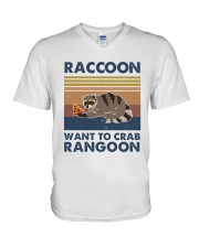 Raccoon Want To Crab V-Neck T-Shirt thumbnail