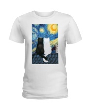 Cats Love Starry Night Art Ladies T-Shirt thumbnail