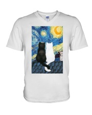Cats Love Starry Night Art V-Neck T-Shirt thumbnail