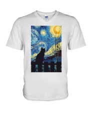 Cat Starry Night Art Poster V-Neck T-Shirt tile