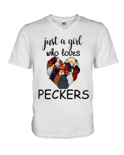 A Girl Who Loves Peckers V-Neck T-Shirt tile