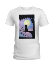 Cat And Moon Art Ladies T-Shirt thumbnail