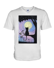Cat And Moon Art V-Neck T-Shirt thumbnail