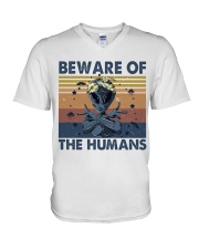 Beware Of The Humans V-Neck T-Shirt thumbnail