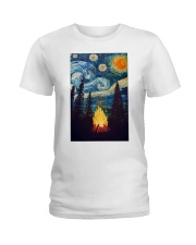 Campfire Starry Night Art Poster Ladies T-Shirt tile
